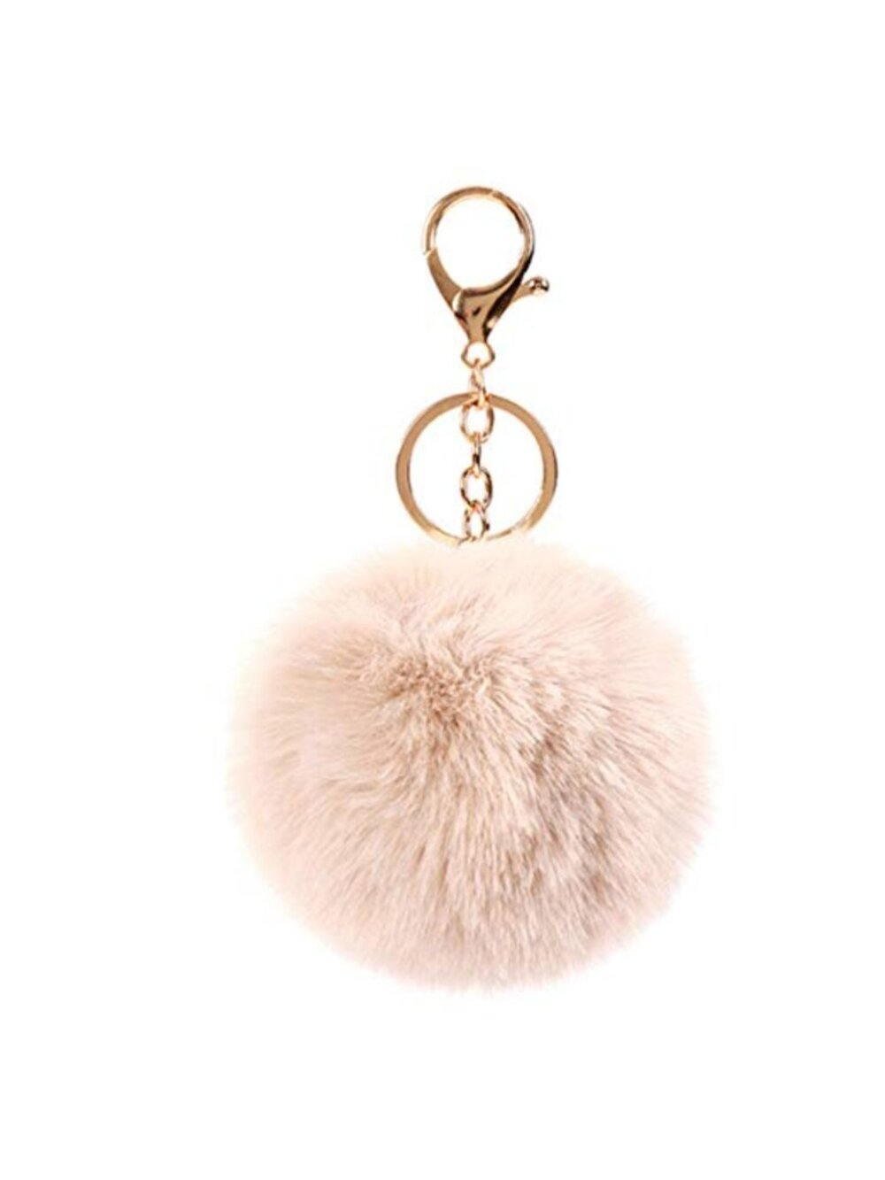 Faux Rabbit Fur Pom Pom Keychain Gold Metal Ring Bag Charm